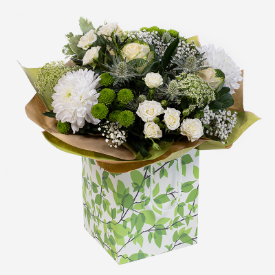 Jasmine - Create a memorable moment with this stunning hand-tied of whites, creams & greens. Delivered in a stylish gift bag or box.