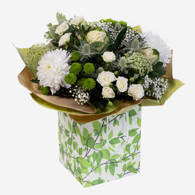 Jasmine - Create a memorable moment with this stunning hand-tied of whites, creams & greens. Delivered in a stylish gift bag or box.