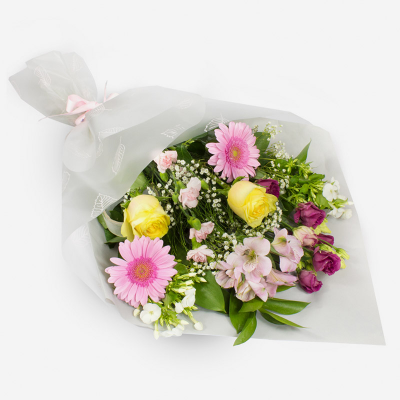 Summer Sunshine - Bright sunshine flowers make this a lovely bouquet perfect for any occasion. A collection of seasonal flowers in coordinated wrapping, hand-delivered by the professional local florist.