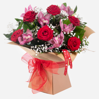 Mwah!
 - This gorgeous pairing of roses and orchids cannot fail to impress and give that special someone that loving feeling.