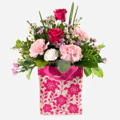 Raspberry Ripple - What a cute way to send your message. This little gift bag filled with flowers is simply joyful.